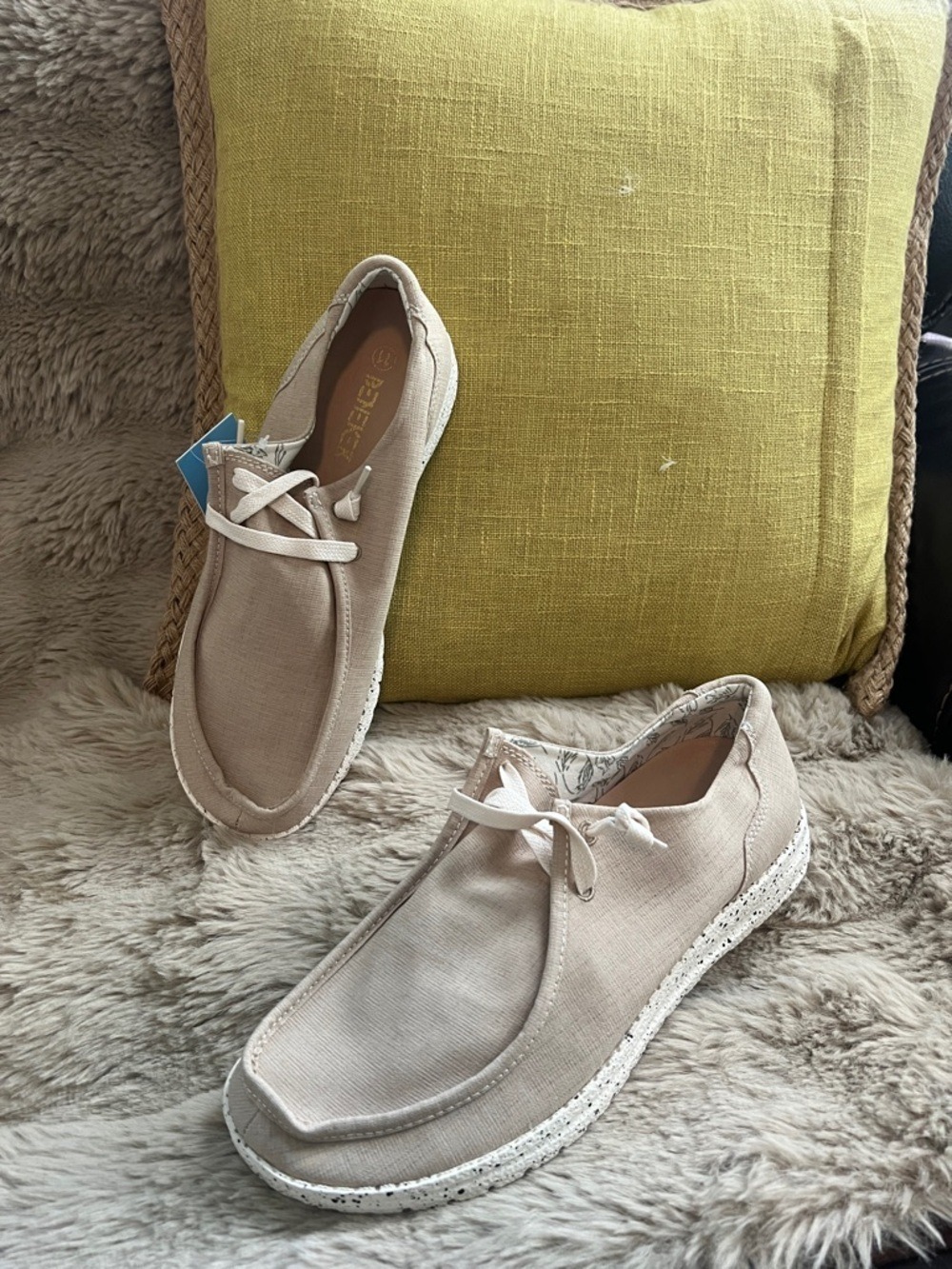 Women's Beige Canvas Moccasins